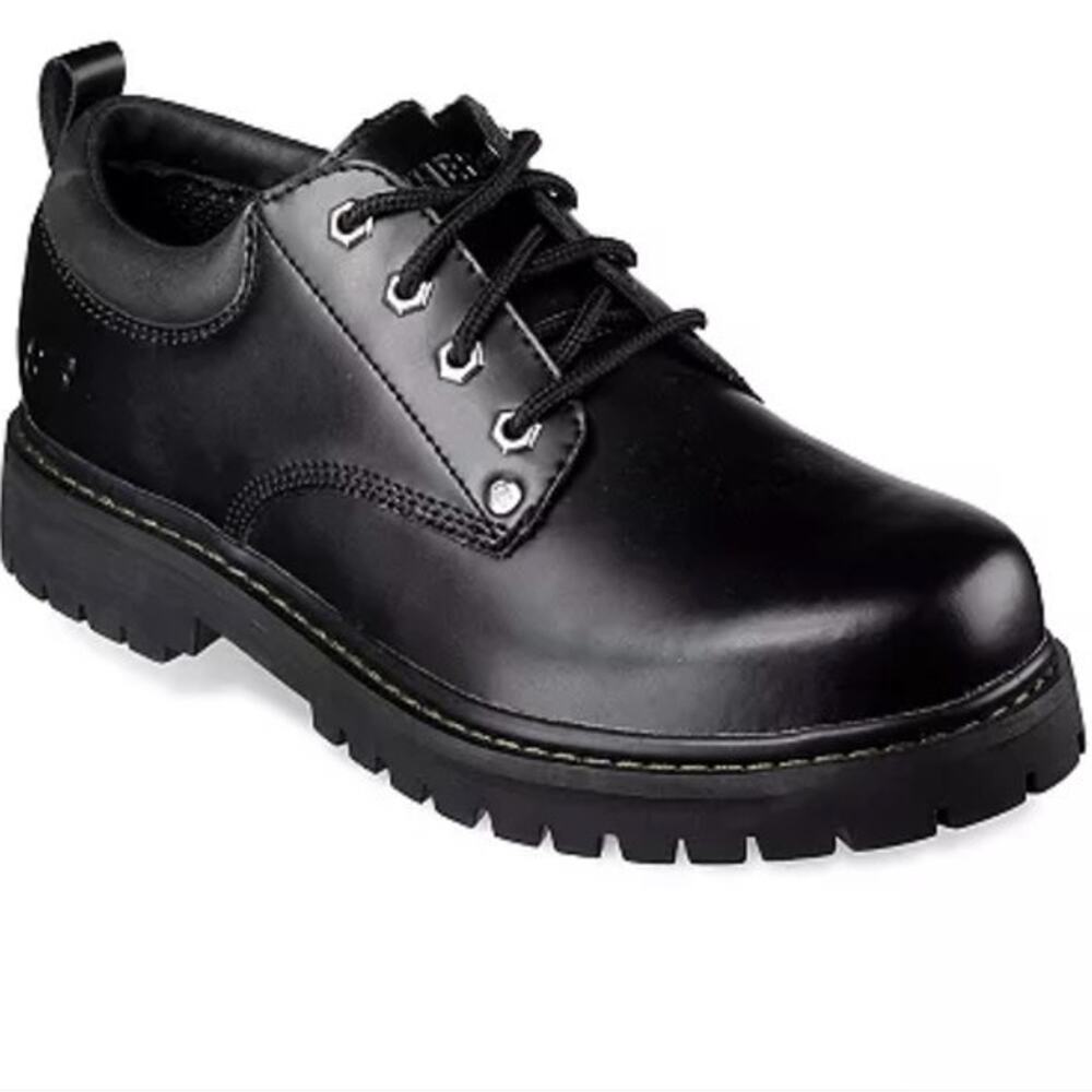 Skechers Alley Cats 7111 Black Leather Oxford Chunky Casual Shoes Men's Size 8.5